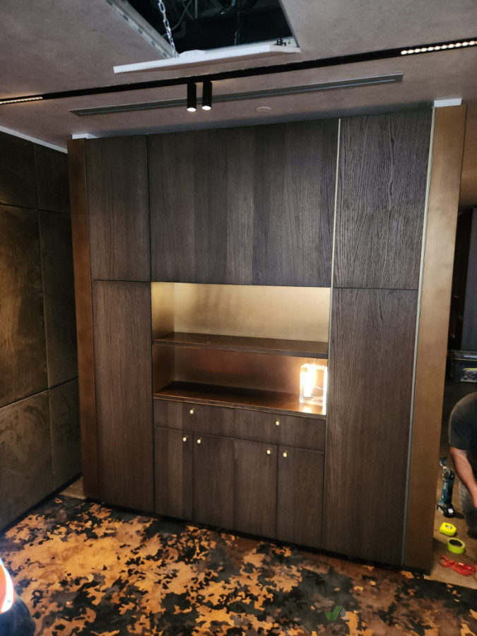 intercontinental concierge lounge veneer & brass storage&