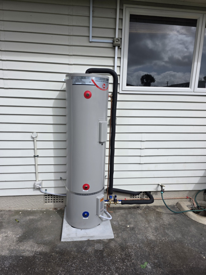 Internal to external relocation Rheem 180l stainless steel mains pressure Cylinder.