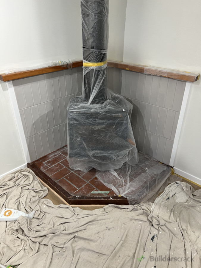 Subway tile fireplace