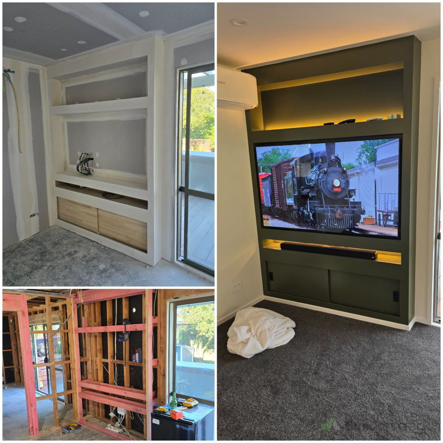 Custom built in entertainment wall with LED lighting