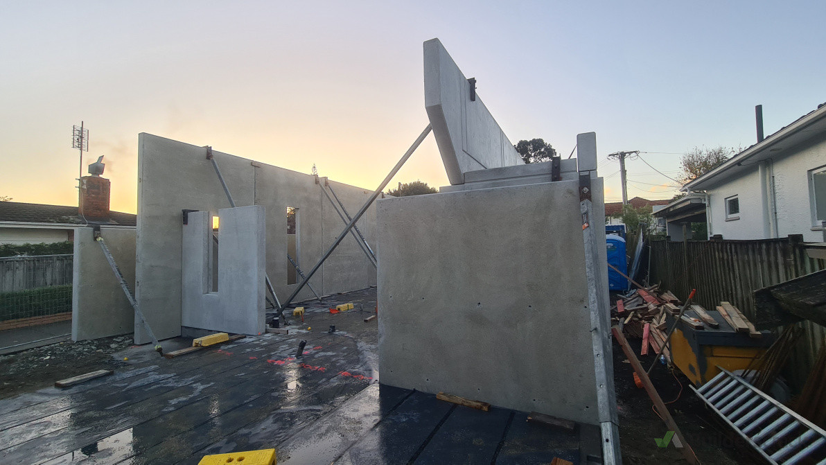 Propping precast concrete panels.