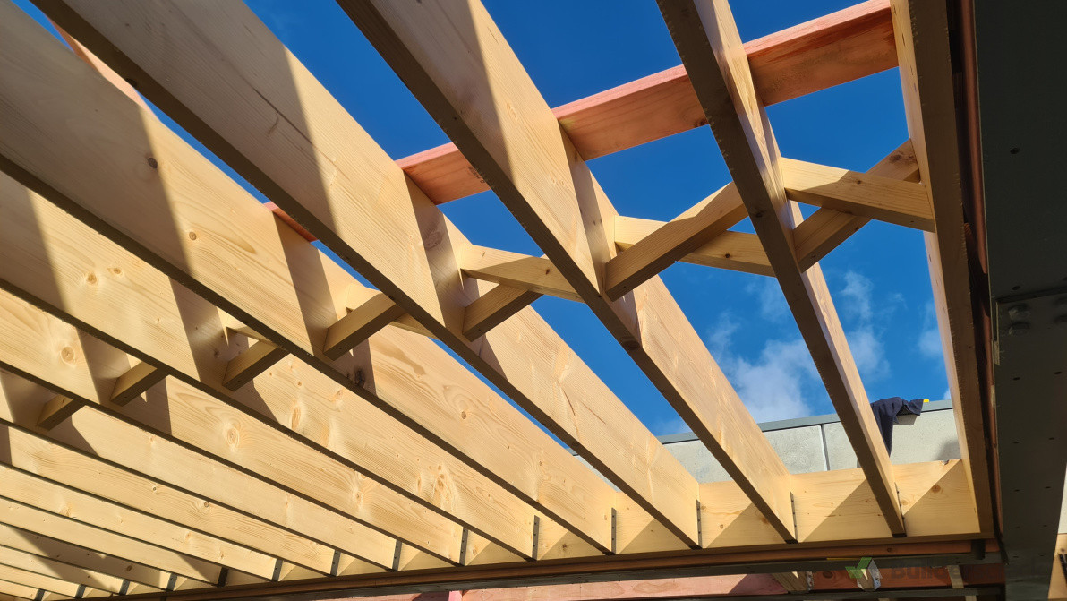 Kingfisher spruce exposed floor joists.