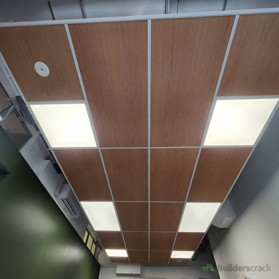 Installation of new acoustic suspended ceiling with integrated lighting. Project required PS3 and PS4 producer statements.