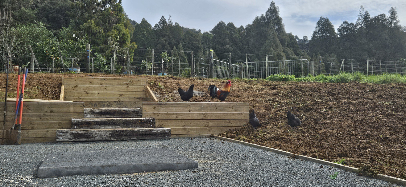 Retaining, Sleeper steps, and firepit plinth