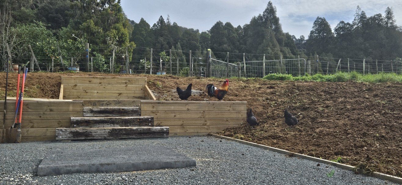 Retaining, Sleeper steps, and firepit plinth