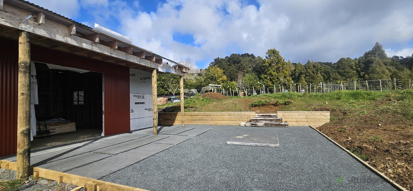 Fire pit, full native gardens, decorative pebble. So much more to come