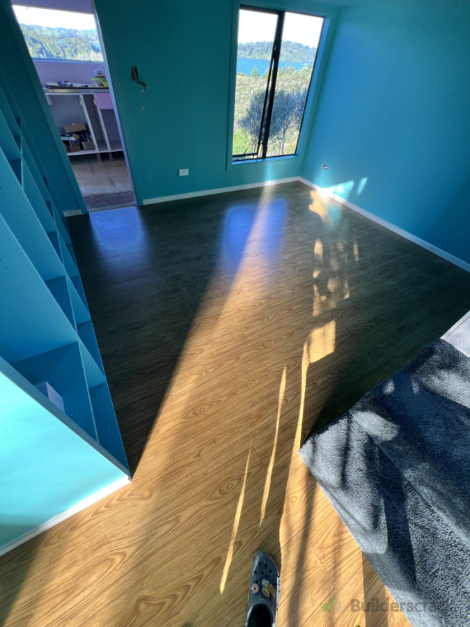 New laminate flooring in our cabin build