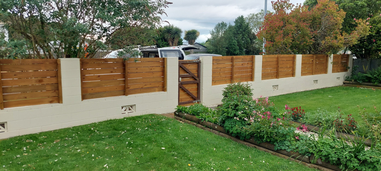 Timber & Concrete Block Fence