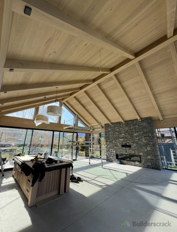 Oak flooring wrapped around the entire living room