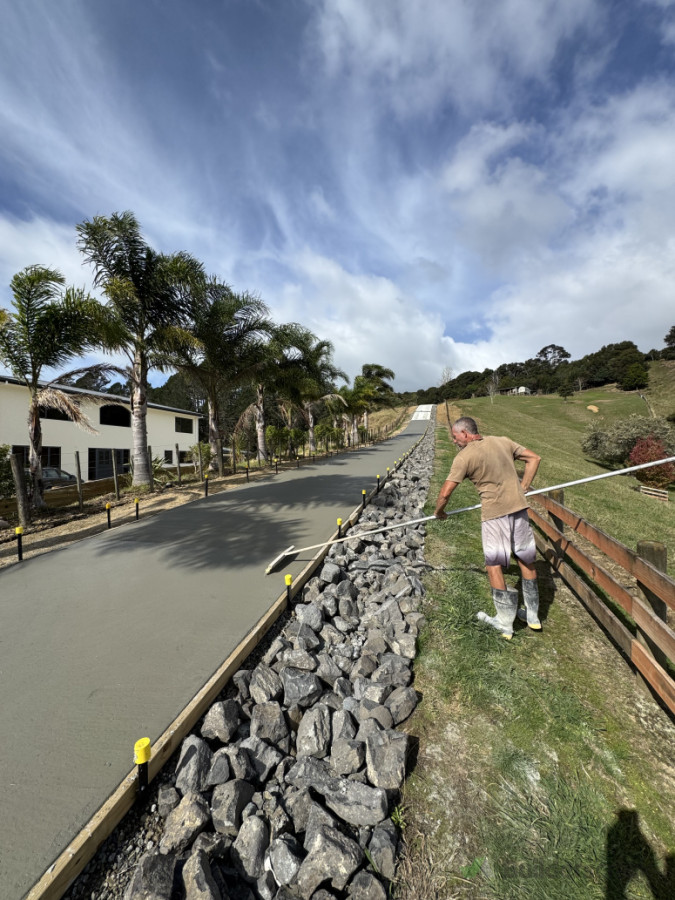 A concrete driveway at  Rodney district, that I help place  & finish concrete.
