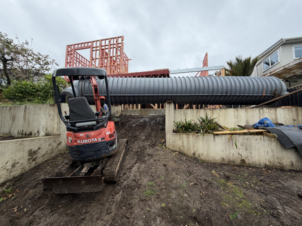 Spinning the tank on top of the retaining wall. The rain didn’t help at this point.