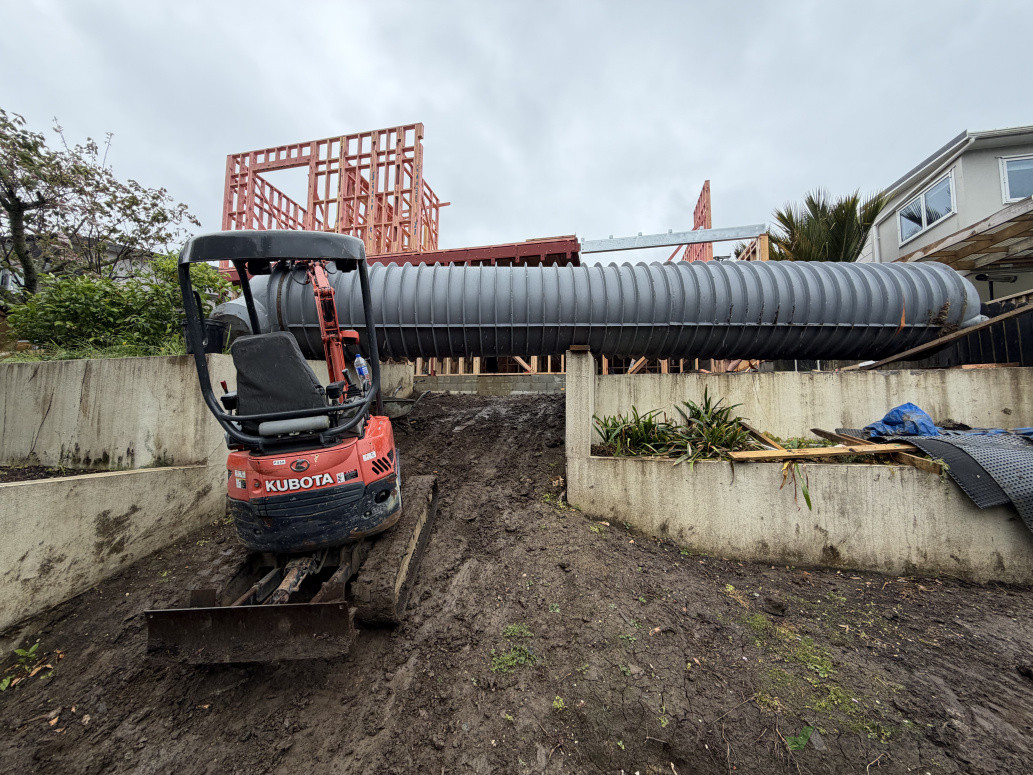 Spinning the tank on top of the retaining wall. The rain didn’t help at this point.