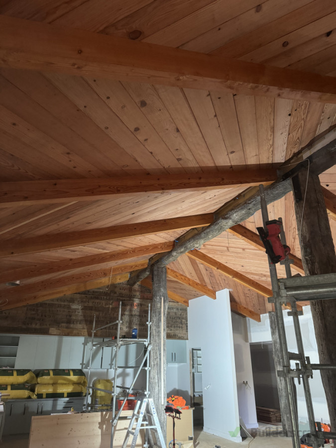 Red Wood tounge & groove ceiling.
