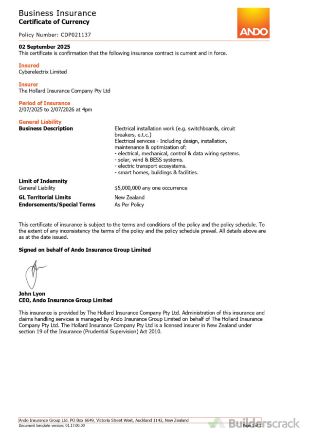 General Liability Insurance Certificate