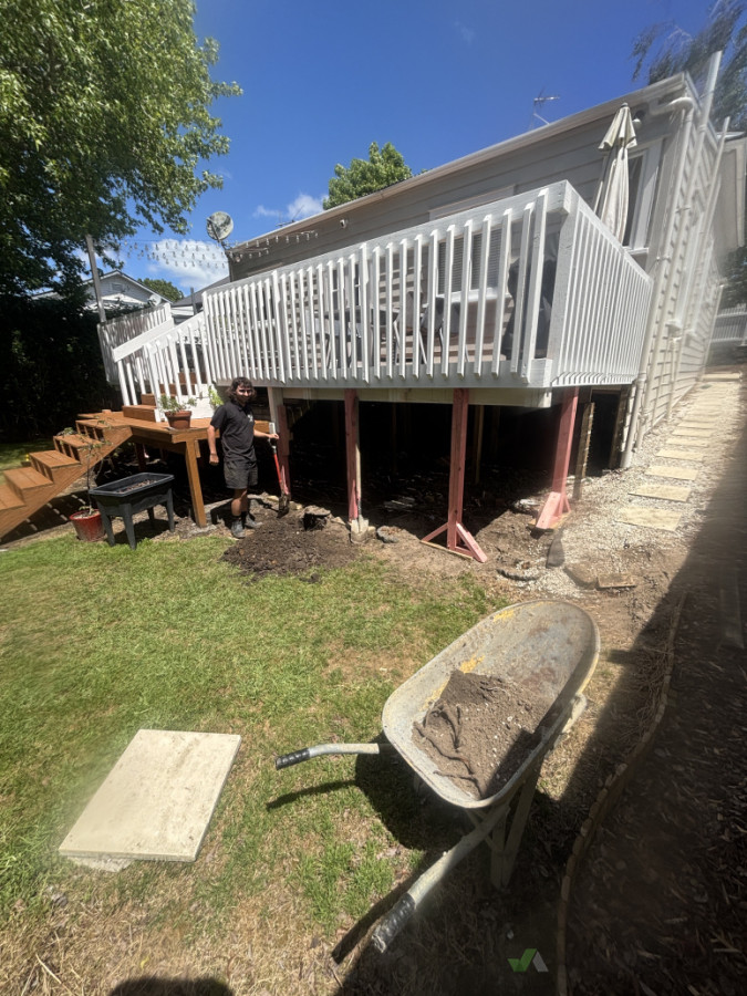 Rotten deck structure rebuild - during (temp support and demo)