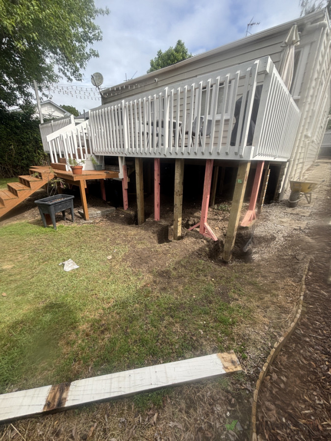 Rotten deck structure rebuild - during (new posts and footings)