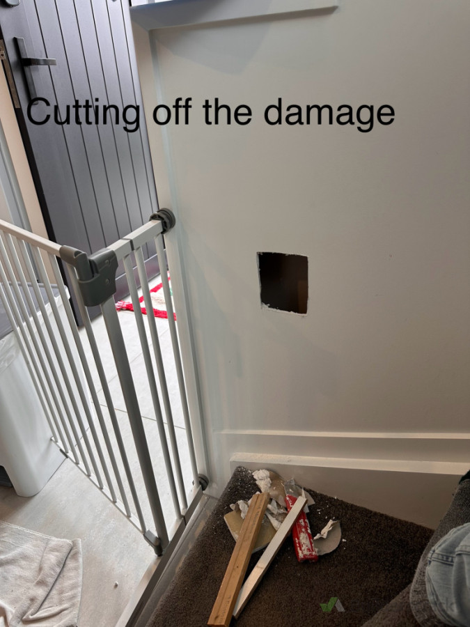 Cutting the damage square easy to patch