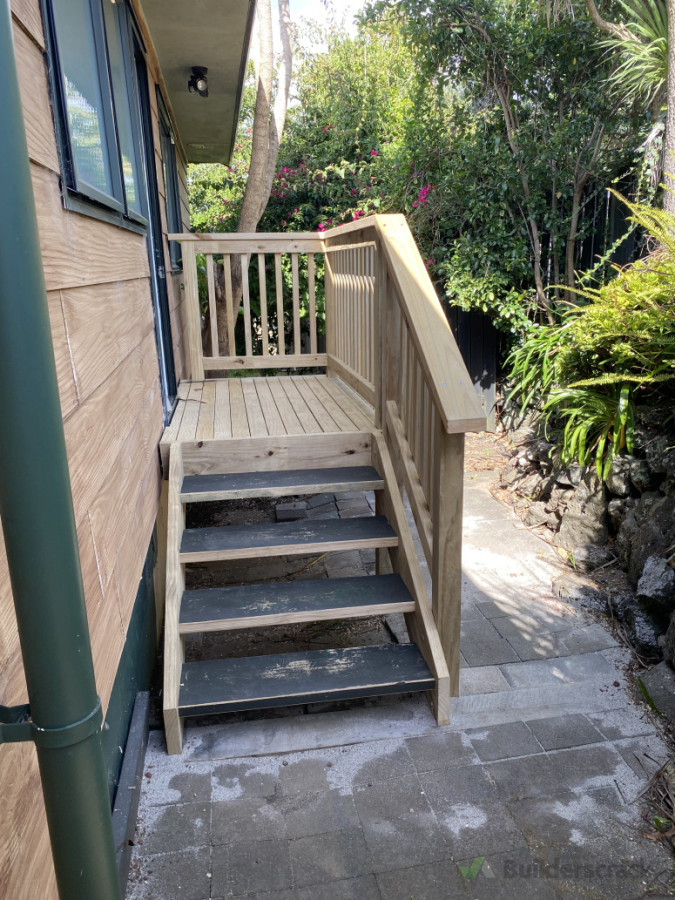 Entry deck and stairs.