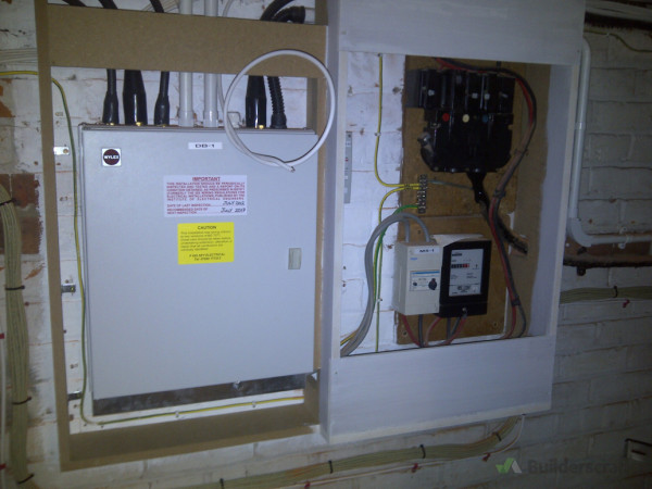 New switch board mounted. Cupboard surround fabricated on site to provide locked access to supply equipment for compliance and safety.