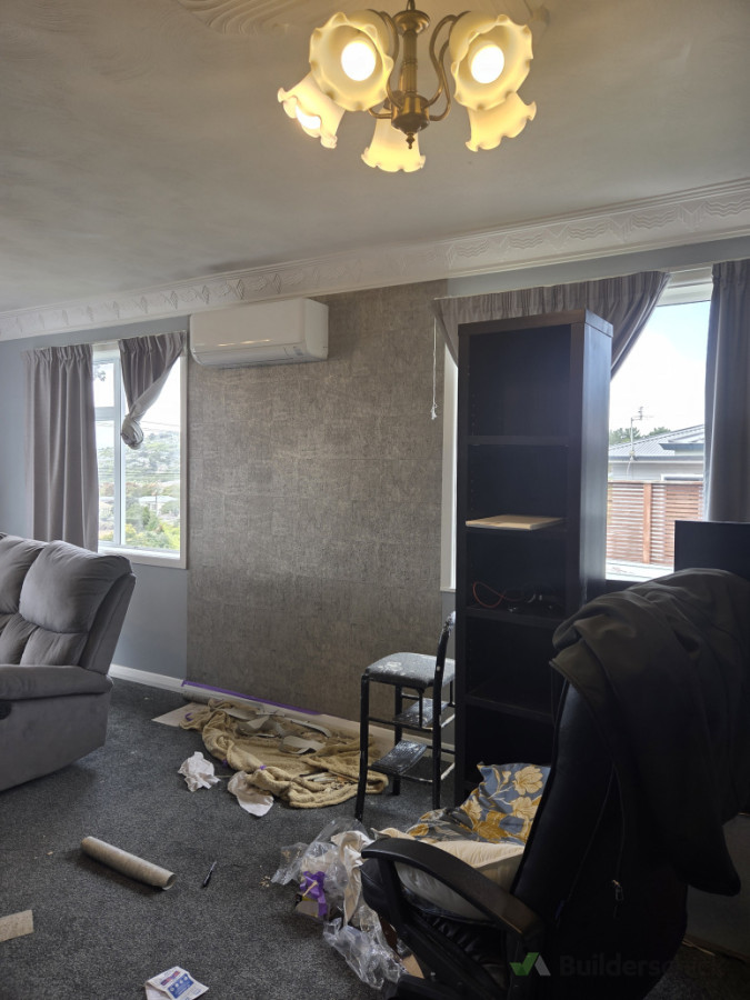 Done  gib patch then plaster and install wallpaper in  johnsonville