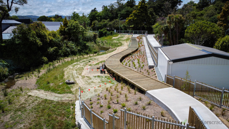 Timber boardwalk  construction through low lying wetland area