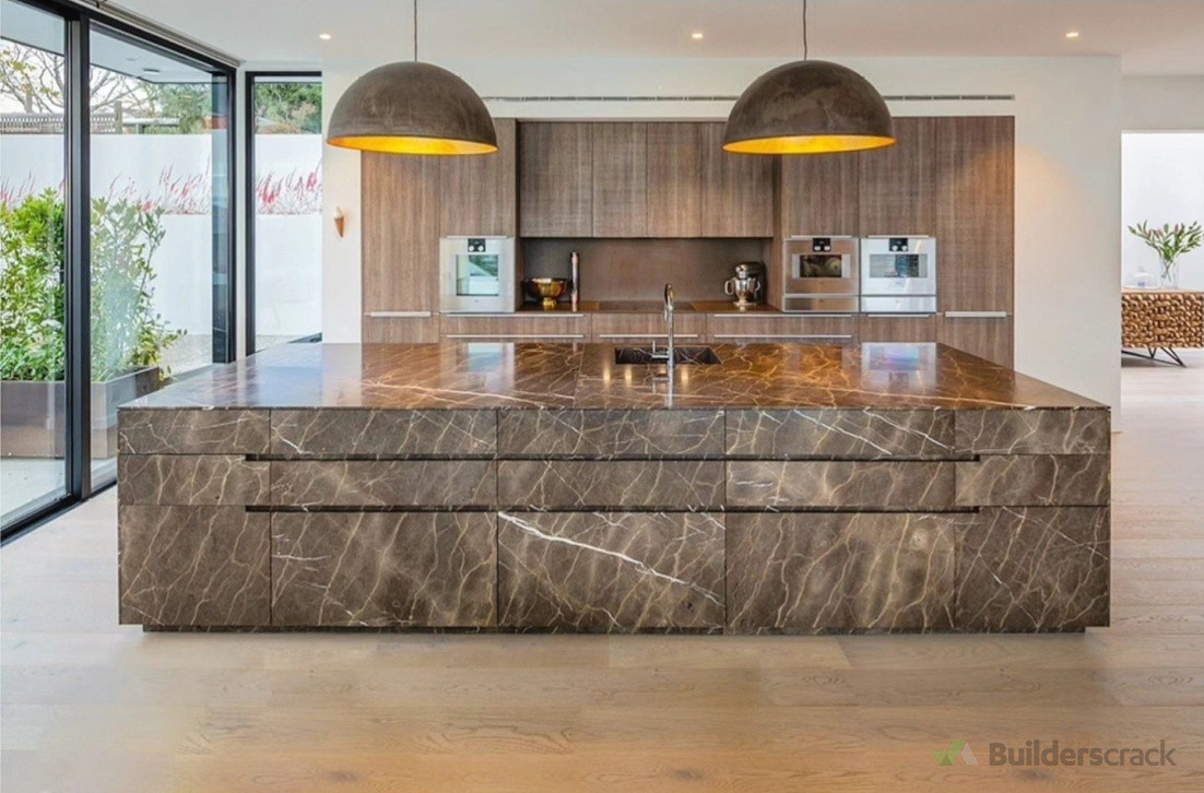 Installation work, including all stone paneling to island