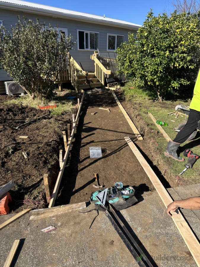 Before: Footpath area compacted and boxed, ready for the concrete pour.
