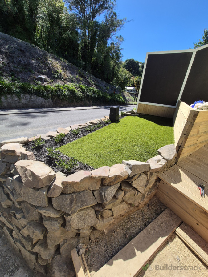 Mixed media. timber, brick and turf