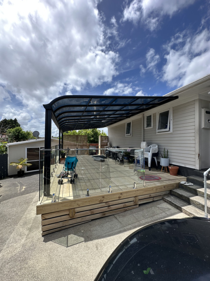 Pine decking with glass balustrade