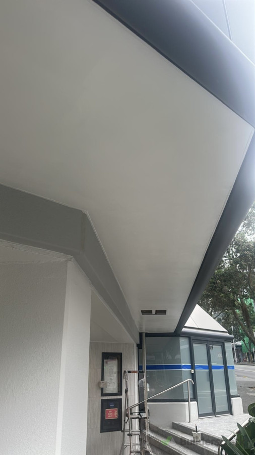 Completed entryway. A durable, modern finish that matches the building's aesthetic perfectly