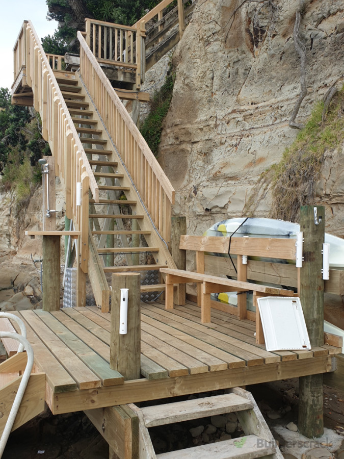 Storm-proof stairs rebuilt after mother nature wrecked the old ones! Solid H5 timber with a sturdy structure & a handy landing deck for beach access, designed to handle whatever Mother Nature throws next. From chaos to coastal bliss.