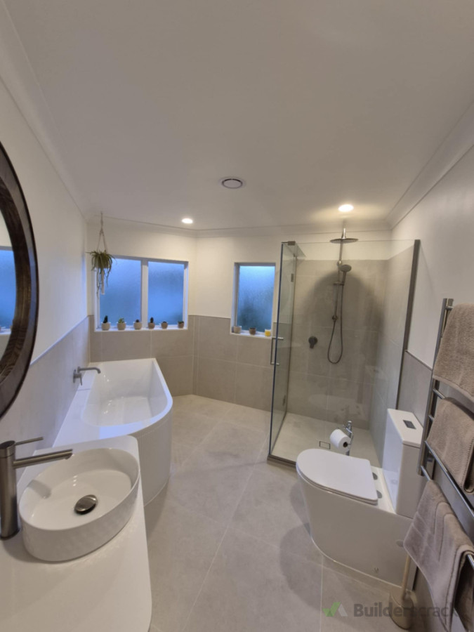 Bathroom reno: heated towel rail, new lighting and fresh extraction.