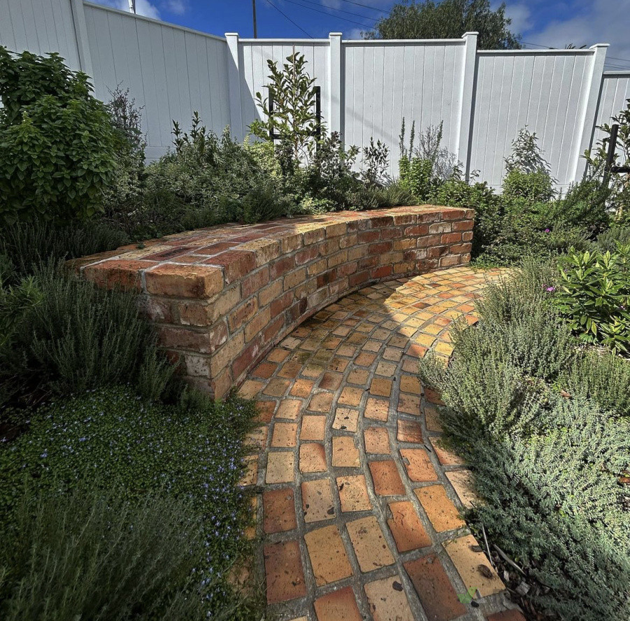 Westmere, repurpose brick seat/ path and garden layout