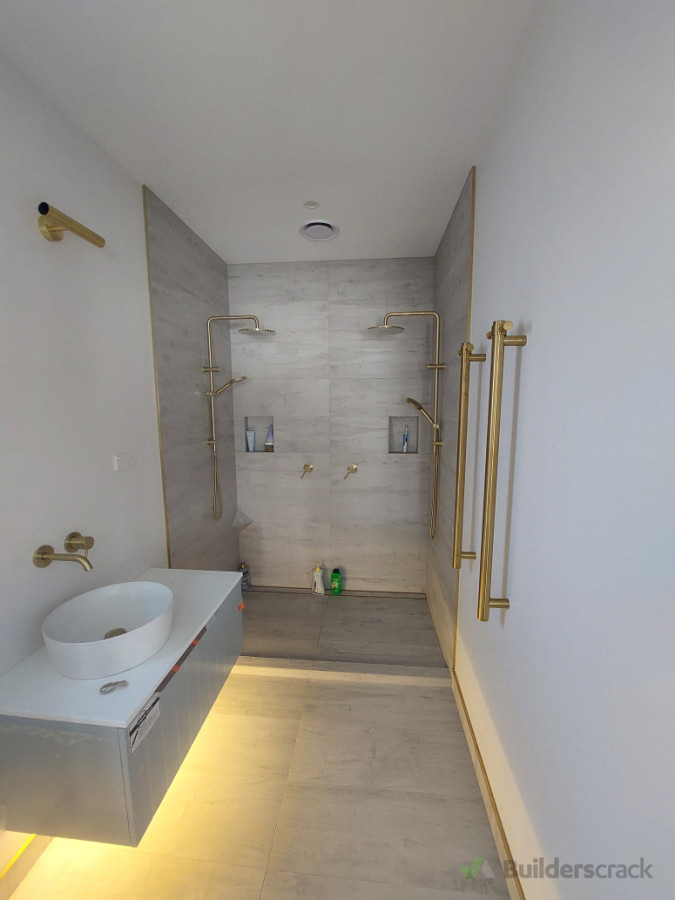 Bathroom complete ready for double shower door installation