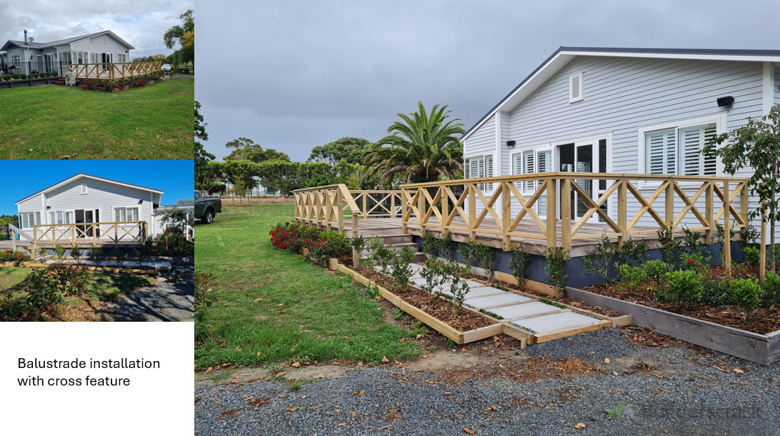 Balustrade installation with cross feature.