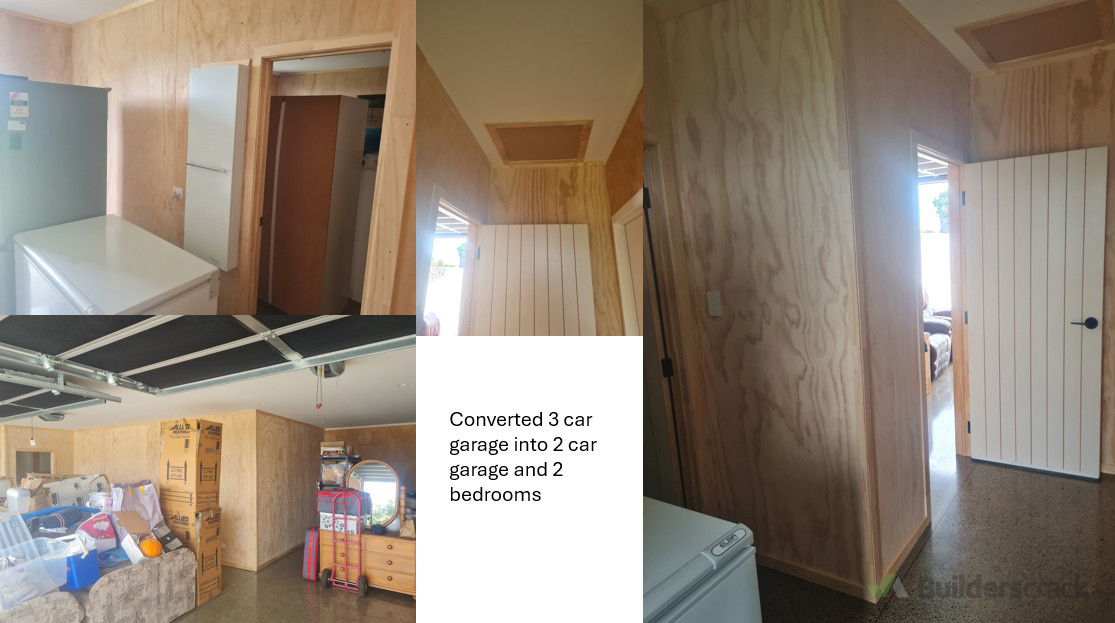 Converted 3 car garage into 2 car garage and 2 bedrooms.