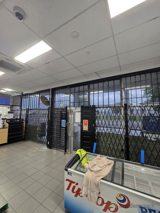 Security screen for BP gas station.