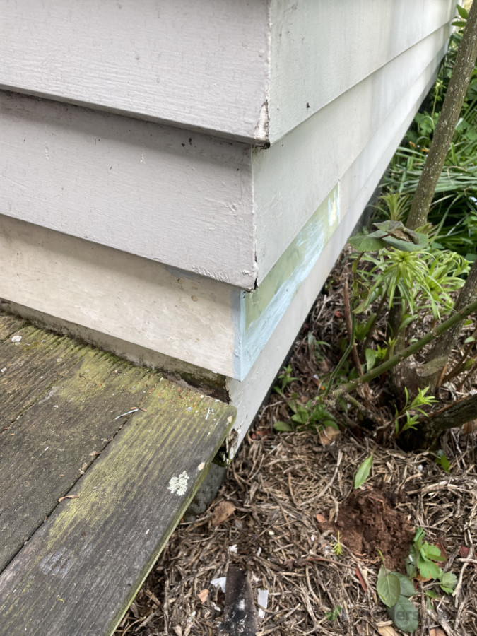 A repaired mitred corner.