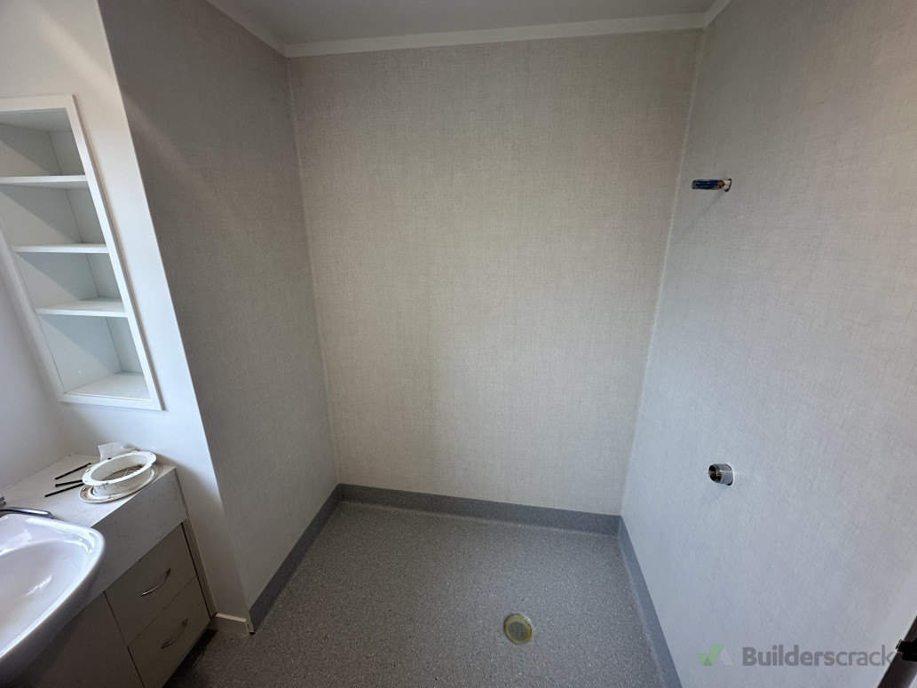 Wet floor shower. Vinyl floors and walls