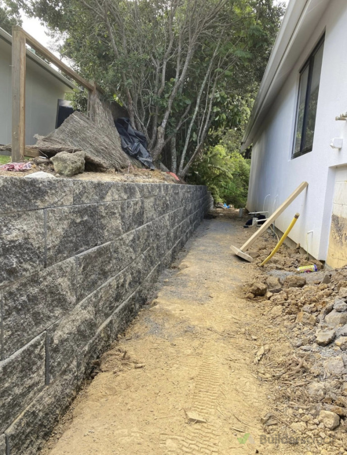 Retaining wall at our titirangi project