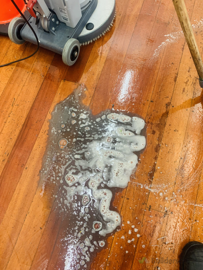 Community Hall hard wood floor scrubbing