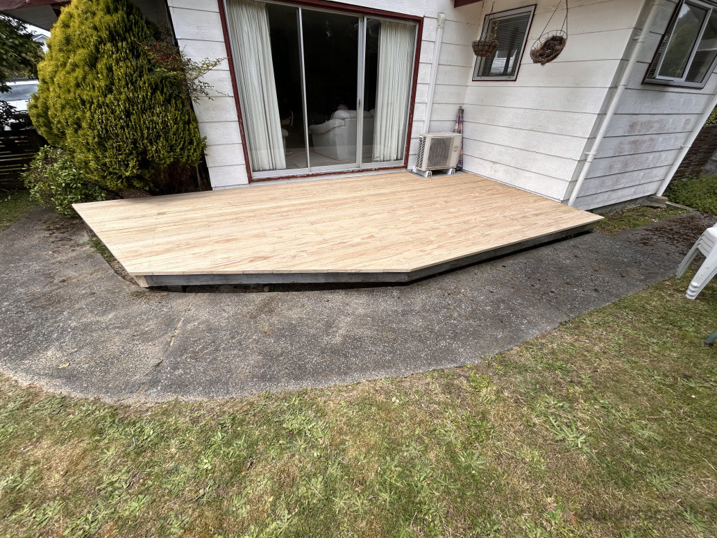 Old rotten decking removed and new pine decking laid
