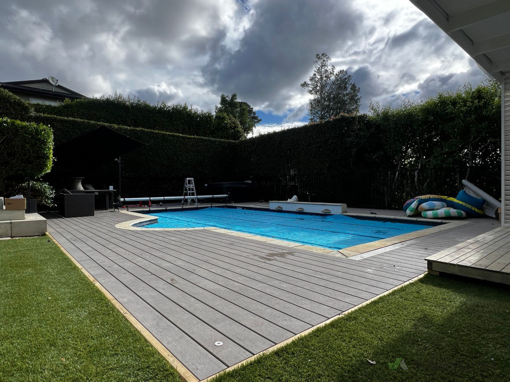 Pool deck with lighting using TREX decking timber