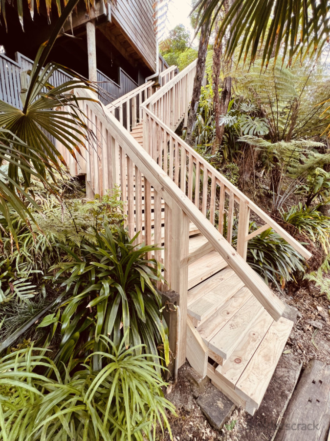 Stairs and a platform with handrails, main access customised design