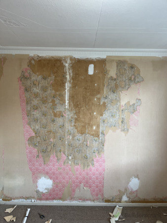I’d already taken off the first layer of wallpaper. This wall had three