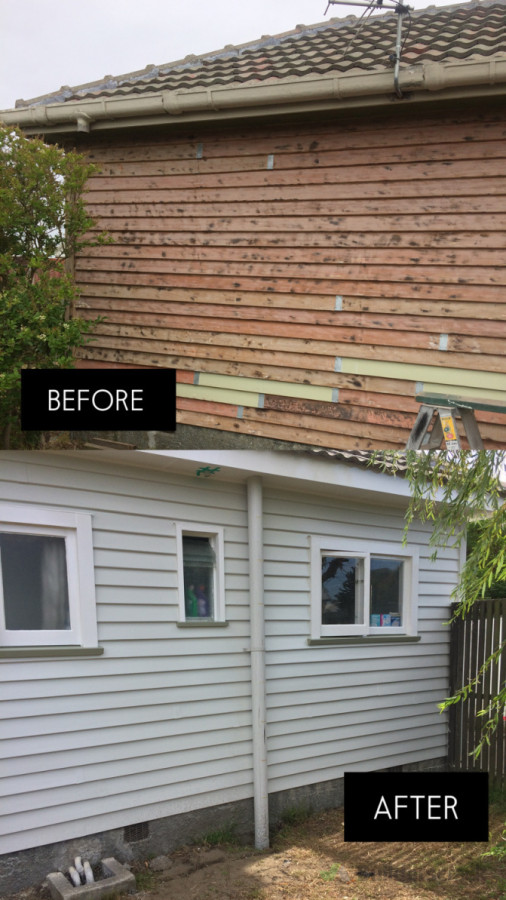 Burning off and repainting exterior wall