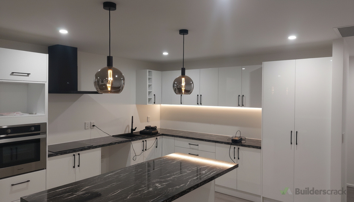 Kitchen with pendants and LED strip lighting