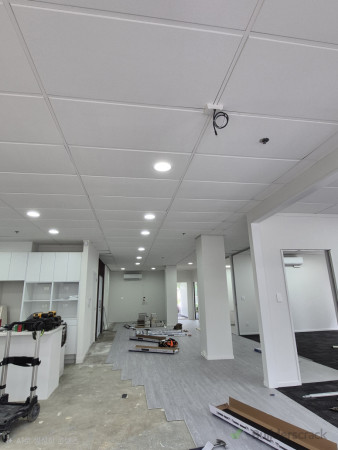 Interior lighting installation and ceiling finishing.