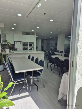 Completed community dining and kitchen area.