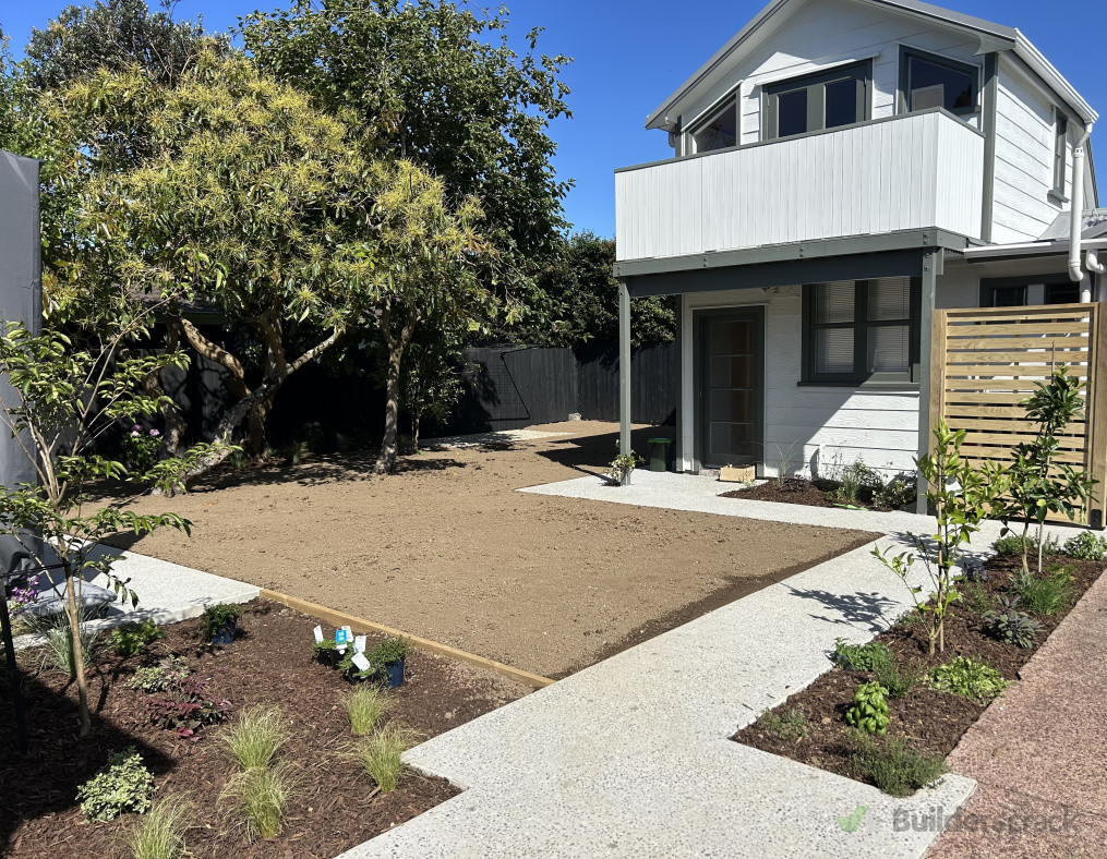 New exposed pebble paths and gardens